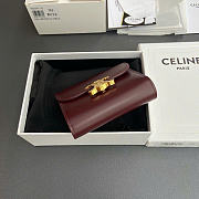 Celine Small Flap Wallet Triomphe In Shiny Calfskin Burgundy - 10.5x8.5x4cm - 3