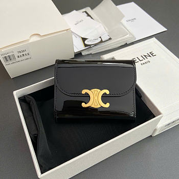 Celine Small Flap Wallet Triomphe In Patent Calfskin Black - 10.5x8.5x4cm 