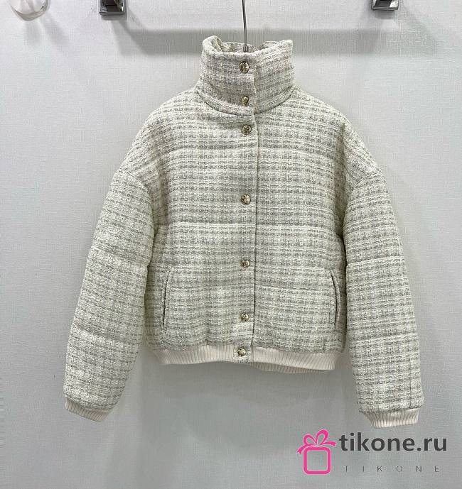 Chanel Cropped Down Jacket Tweed White 15495 - 1