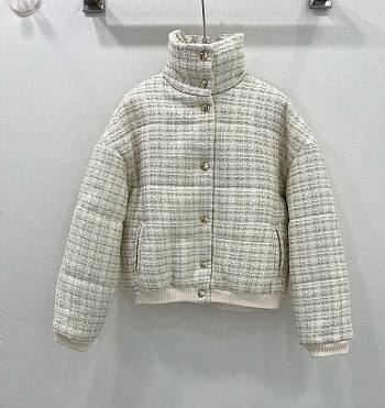 Chanel Cropped Down Jacket Tweed White 15495