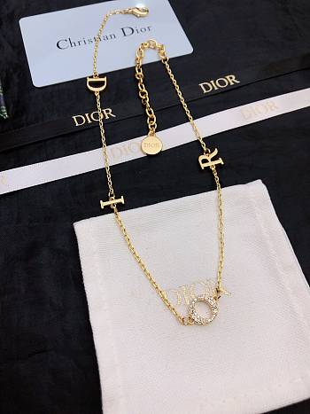 Dior Evolution Necklace Gold Finish Metal and White Crystals