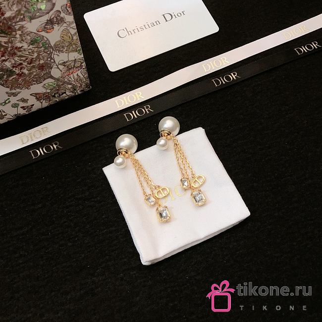 Dior Tribales Earrings Gold Finish Metal with White Resin Pearls and Silver Tone Crystals - 1