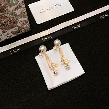 Dior Tribales Earrings Gold Finish Metal with White Resin Pearls and Silver Tone Crystals