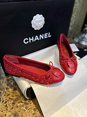 Chanel Ballet Flats Tweed Lamskin Red - 1