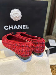 Chanel Ballet Flats Tweed Lamskin Red - 5