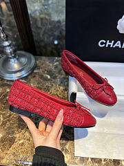 Chanel Ballet Flats Tweed Lamskin Red - 2