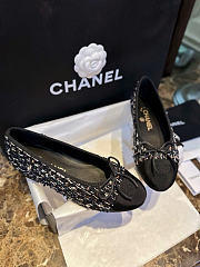 Chanel Ballet Flats Glittered Tweed Grosgrain Black  - 1