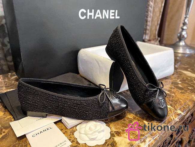 Chanel Ballet Flats Tweed Lamskin Black - 1