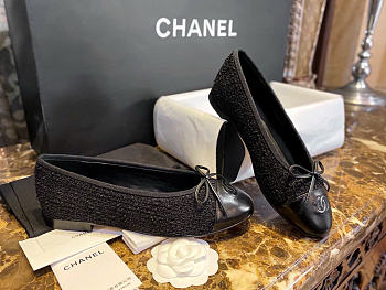 Chanel Ballet Flats Tweed Lamskin Black