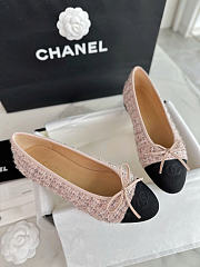 Chanel Ballet Flats Glittered Tweed Grosgrain Beige Black - 1