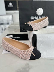 Chanel Ballet Flats Glittered Tweed Grosgrain Beige Black - 5