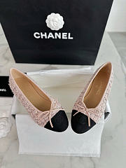 Chanel Ballet Flats Glittered Tweed Grosgrain Beige Black - 4