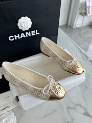 Chanel Ballet Flats Glittered Tweed Lamskin Beige Gold - 1