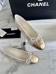 Chanel Ballet Flats Glittered Tweed Lamskin Beige Gold - 5