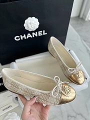 Chanel Ballet Flats Glittered Tweed Lamskin Beige Gold - 4