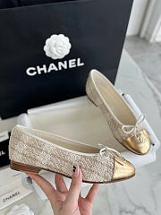 Chanel Ballet Flats Glittered Tweed Lamskin Beige Gold - 2