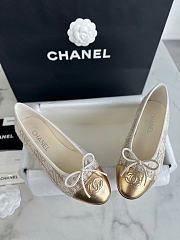 Chanel Ballet Flats Glittered Tweed Lamskin Beige Gold - 3