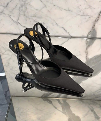 YSL Aimee Slingback Pumps In Satin Crepe Black 7.5cm