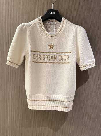 Dior Short Sleeved Sweater Gold Tone Blended Virgin Wool and Cashmere Knit