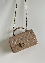 Chanel Mini Flap Top Handle Beige Patent Leather Light Gold Hardware - 12x20x6.5cm - 3