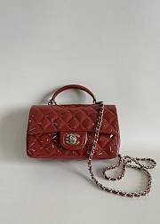 Chanel Mini Flap Top Handle Red Patent Leather Light Gold Hardware - 12x20x6.5cm - 5