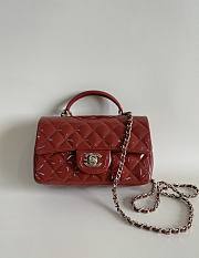 Chanel Mini Flap Top Handle Red Patent Leather Light Gold Hardware - 12x20x6.5cm - 1