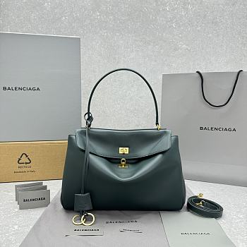 Balenciaga Rodeo Medium Handbag in Smooth Calfskin Pine Green Silver Hardware - 35x23x11cm