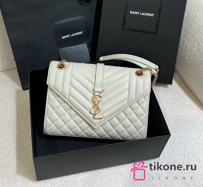 YSL Envelope Medium In Quilted Grain De Poudre Embossed Leather White - 24x17.5x6cm - 1