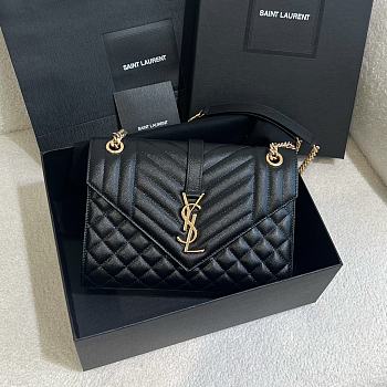 YSL Envelope Medium In Quilted Grain De Poudre Embossed Leather Black - 24x17.5x6cm