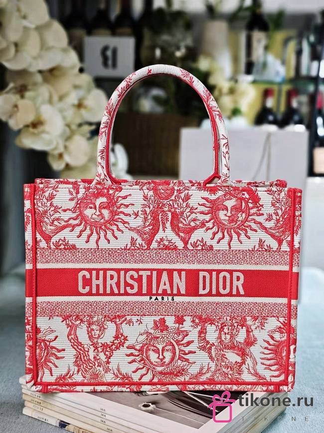 Medium Dioriviera Dior Book Tote Coral Toile de Jouy Soleil Embroidery - 36x27.5x16.5cm - 1