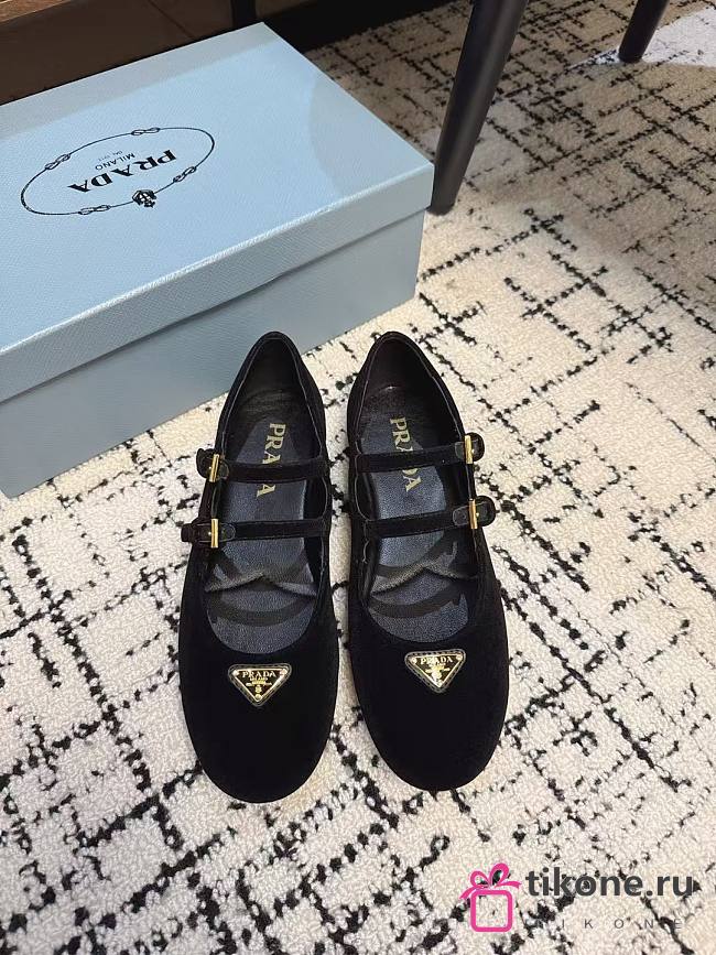 Prada Velvet Ballerinas Black  - 1