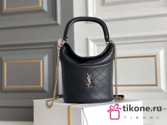 YSL Gaby Bucket Bag In Lamskin Black - 19x17x15cm - 1