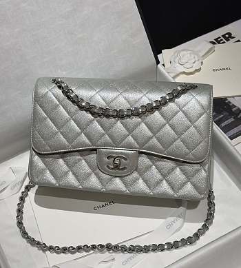 Chanel Large Classic Silver Bling Bling Caviar Bag - 30x19.510cm