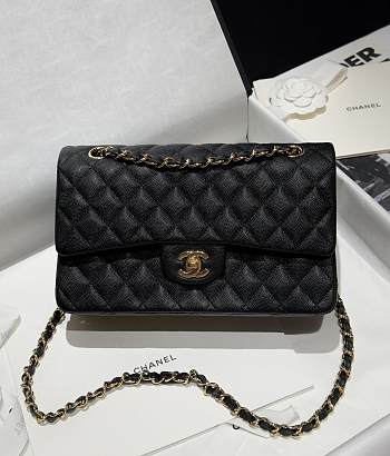 Chanel Large Classic Black Light Gold Caviar Bag - 30x19.510cm