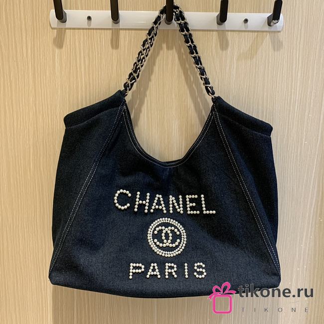 Chanel Shopping Bag Denim Dark Blue - 40×30×20cm - 1