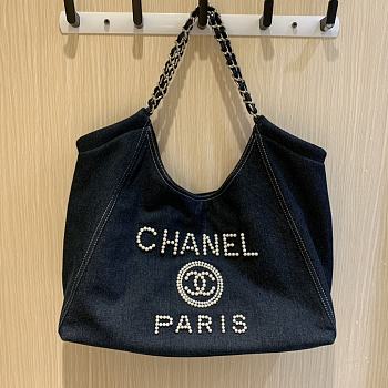 Chanel Shopping Bag Denim Dark Blue - 40×30×20cm