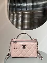 Chanel Clutch With Strap Lamskin Leather Silver Metal Light Pink - 9.5×17×8cm - 6