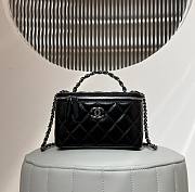 Chanel Clutch With Strap Lamskin Leather Silver Metal Black - 9.5×17×8cm - 1