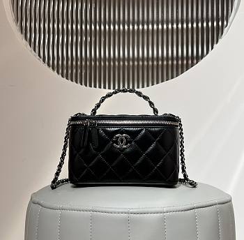 Chanel Clutch With Strap Lamskin Leather Silver Metal Black - 9.5×17×8cm