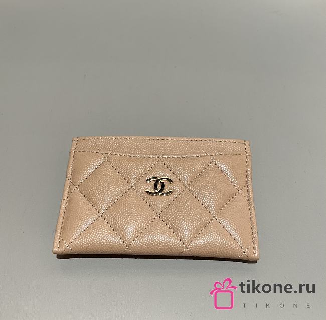 Chanel Classic Card Holder Caviar Gold Beige - 7.5x11.2x0.5cm - 1