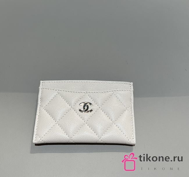 Chanel Classic Card Holder Caviar Gold White - 7.5x11.2x0.5cm - 1