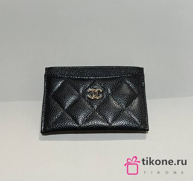 Chanel Classic Card Holder Caviar Gold Black - 7.5x11.2x0.5cm - 1