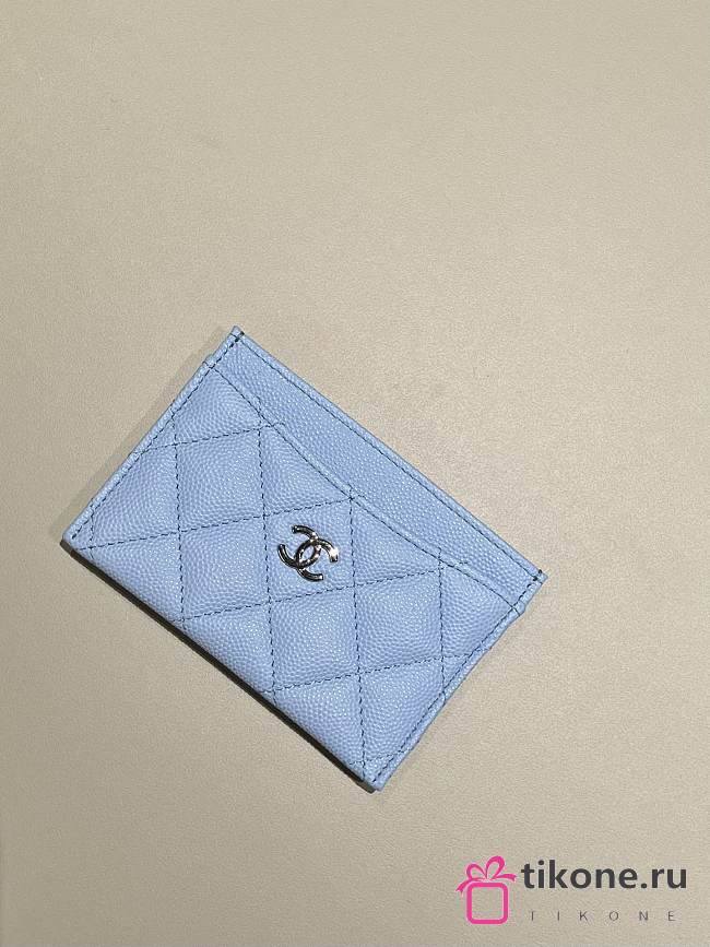 Chanel Classic Card Holder Caviar Silver Blue - 7.5x11.2x0.5cm - 1