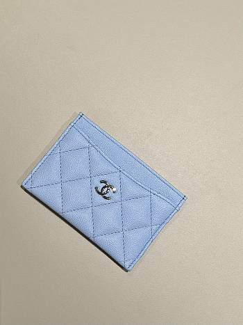 Chanel Classic Card Holder Caviar Silver Blue - 7.5x11.2x0.5cm