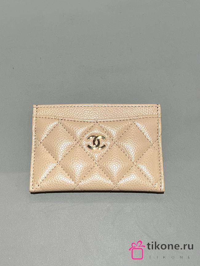 Chanel Classic Card Holder Caviar Gold Light Beige - 7.5x11.2x0.5cm - 1