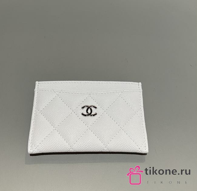 Chanel Classic Card Holder Caviar Silver White - 7.5x11.2x0.5cm - 1