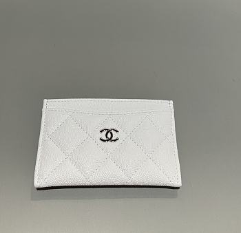 Chanel Classic Card Holder Caviar Silver White - 7.5x11.2x0.5cm