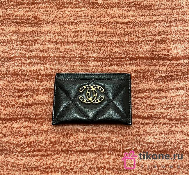 Chanel 19 Card Holder Lambskin Gold Black - 7.5x11.2x0.5cm - 1