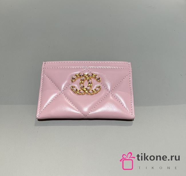 Chanel 19 Card Holder Lambskin Gold Pink - 7.5x11.2x0.5cm - 1