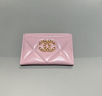 Chanel 19 Card Holder Lambskin Gold Pink - 7.5x11.2x0.5cm